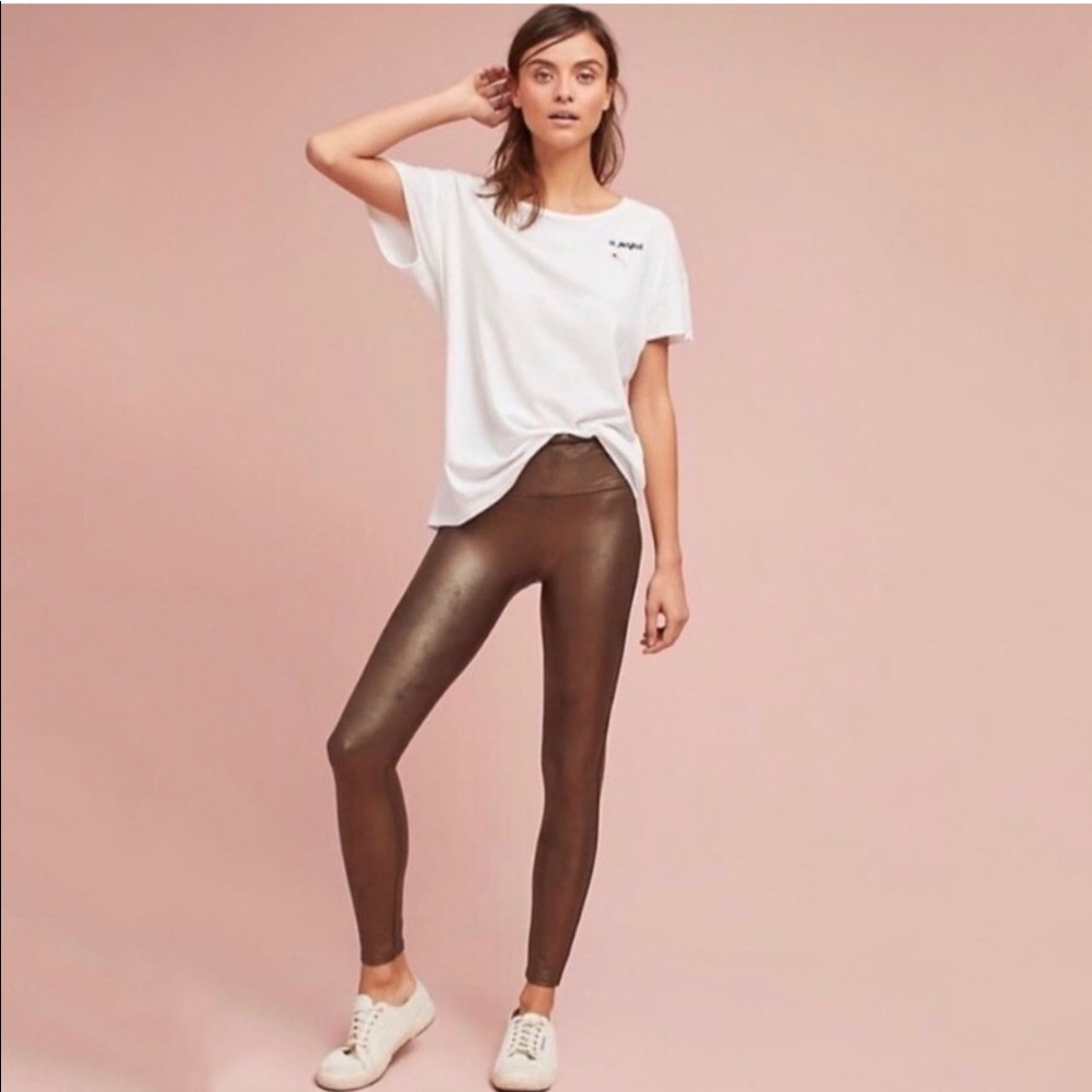SPANX faux leather leggings 2X bronze brown NWT